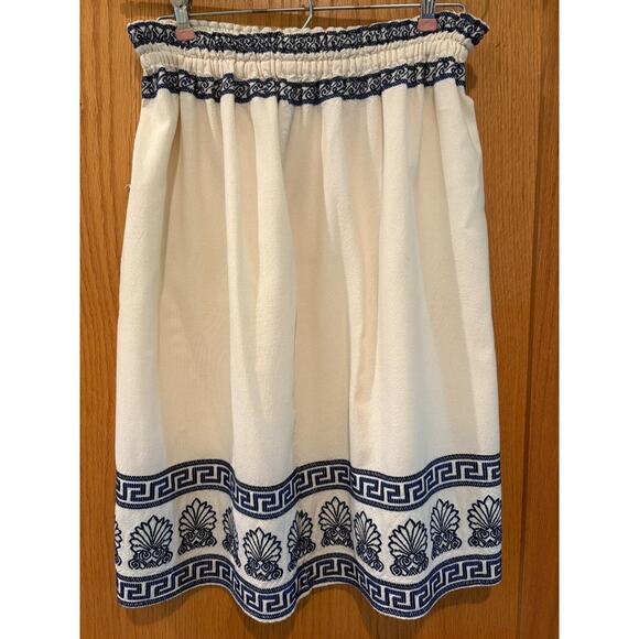 Bohemian Midi Skirt Women MED White Blue Embroidered Boho Hippie Beachy Gypsy - Picture 2 of 16